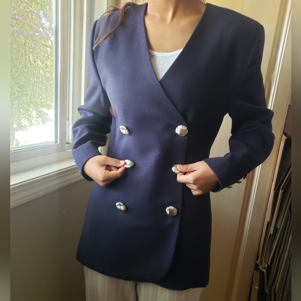 Women's Navy Double-Breasted Blazer
